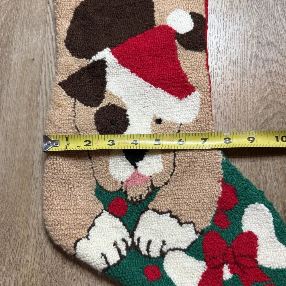Dog Stocking Hooked Yarn Hanging Christmas Santa‎ Puppy Spot Christmas Pet Bow
